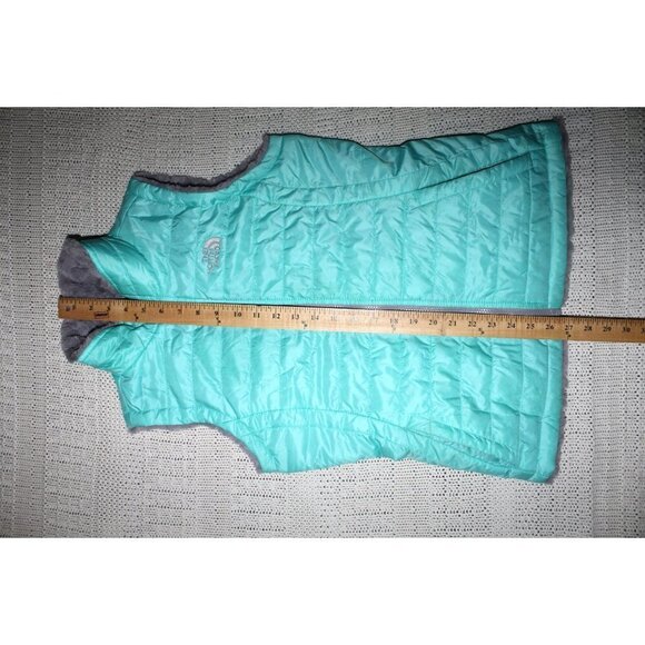 The North Face Reversible Girls Blue & Grey Vest Puffer Jacket Size LG Fluffy - Picture 5 of 11